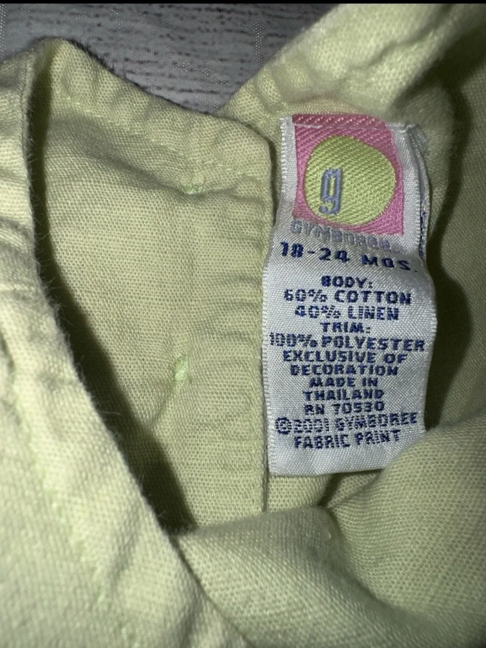 Vintage Gymboree Green Linen Blend Dress 18-24m Floral Y2K 90s